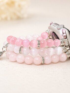 Apple Watch Band 38/40mm Rose Quartz Selenite Mom & Daughter Charm Bracelet Gift